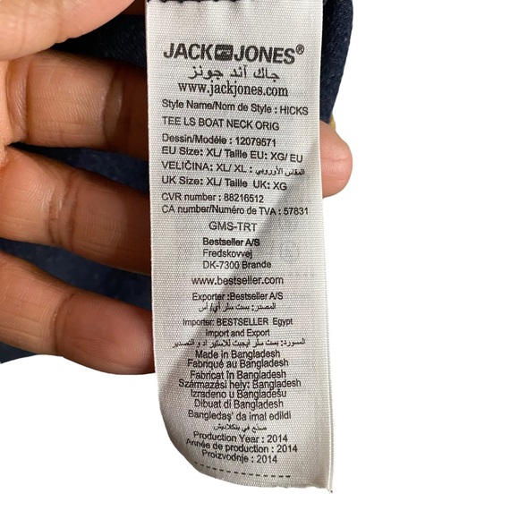 Jack and Jones Men's Navy Long Sleeve Boat Neck Shirt - Picture 6 of 8